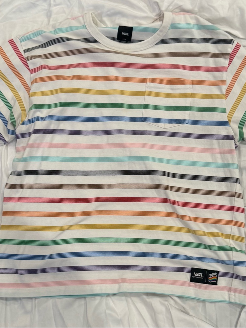Vans Pride Tee with Multicolor Rainbow Stripes and Chest Pocket